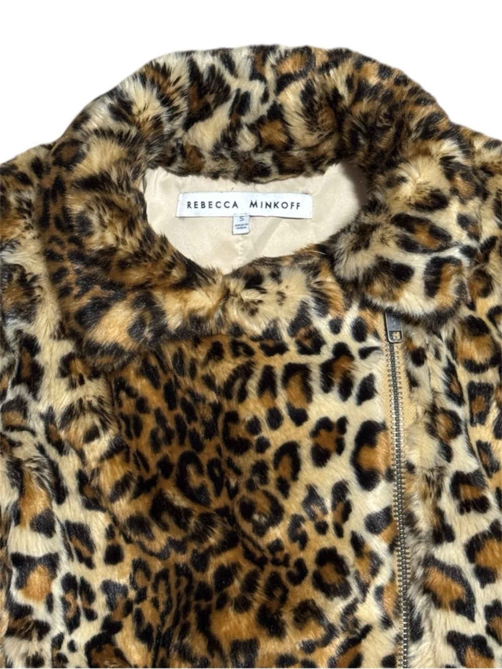 087 REBECCA MINKOFF Women’s Hudson Faux Fur Moto Jacket - Leopard Print Small - Picture 8 of 11